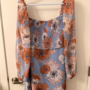 Wilfred Floral Long Sleeve Dress in Blue and Orange